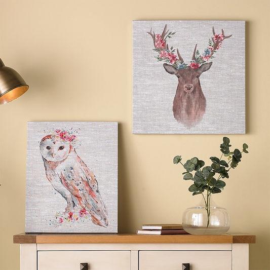 Bezrámový obraz - tisk na plátně - 105388, Watercolour Floral Owl, Graham & Brown