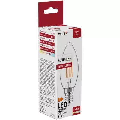 LED žárovka - svíčka - AVIDE FILAMENT  E14 / 4,5W (EKV. 40W) 470LM / 2700K - TEPLÁ BÍLÁ